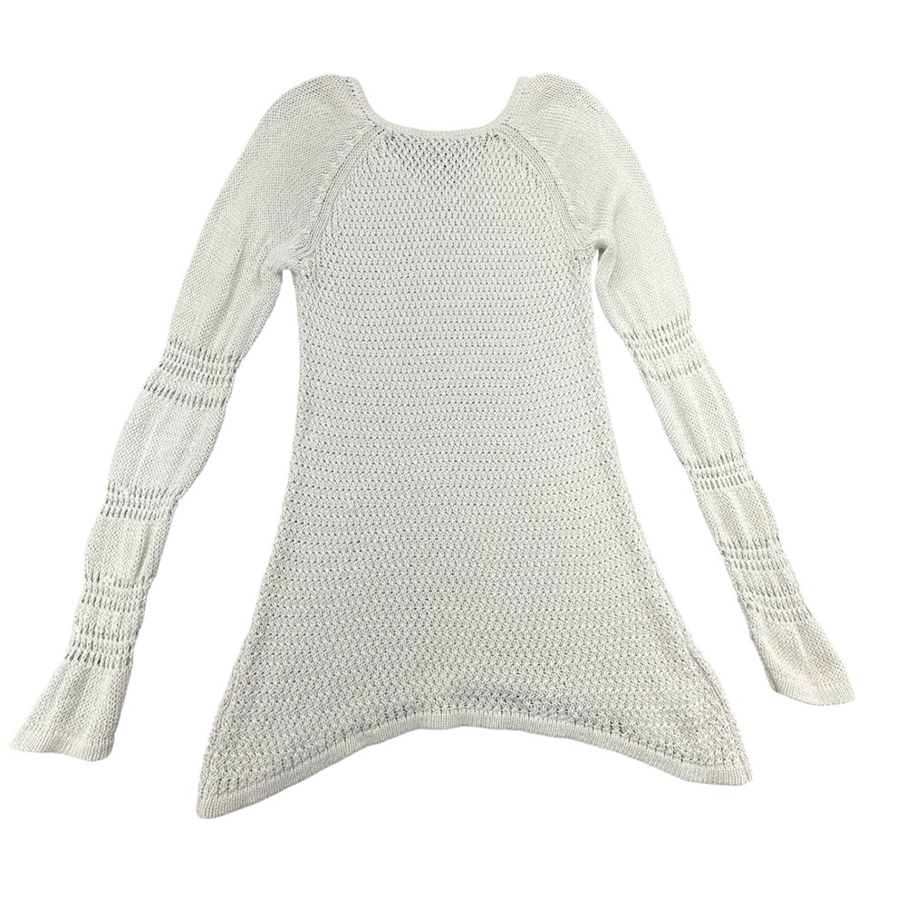 Tommy Bahama Womens Ivory V-Neck Crochet Knit Sharkbite Hem Tunic Sweater Size M - Picture 3 of 9